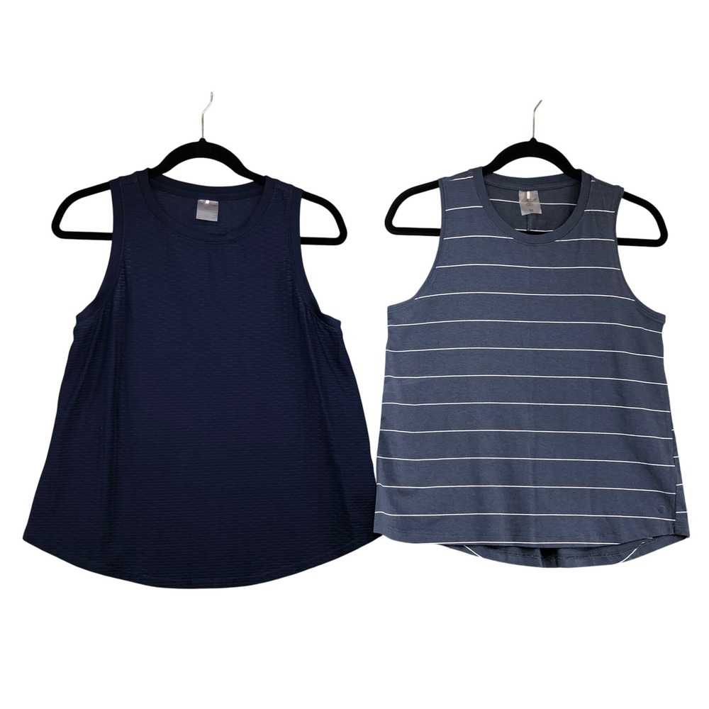 Calia Tank Tops Womens Medium Blue 2 Pack Striped Textured Athletic Activewear